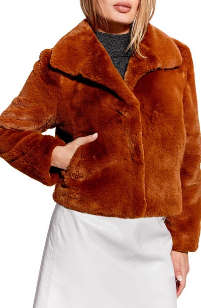 As By Df Alba Faux Fur Crop Jacket In Brown