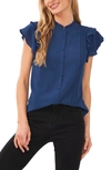 Cece Pintuck Ruffle Short Sleeve Blouse In Night Horizon