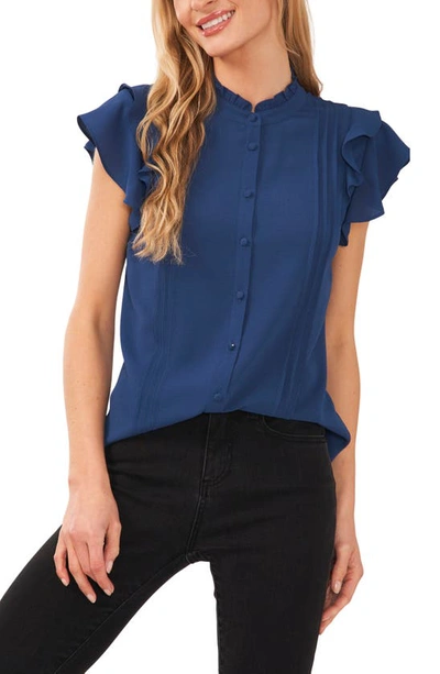 Cece Pintuck Ruffle Short Sleeve Blouse In Night Horizon