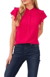 Cece Pintuck Ruffle Short Sleeve Blouse In Bright Rose