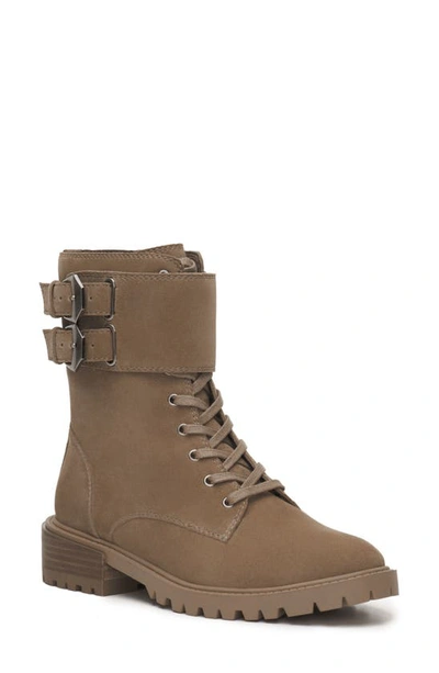 Vince Camuto Fawdry Womens Suede Buckle Combat & Lace-up Boots In Wild Mushroom Suede