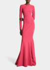 Michael Kors Long-sleeve Wool Fishtail Gown In Fuchsia