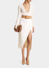 Michael Kors Wool Blend Asymmetric Slit Midi Skirt In White