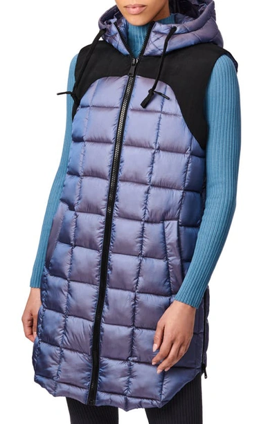 Bernardo Box Quilt Long Hooded Vest In Crystal Mauve