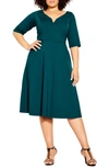 City Chic Plus Size Cute Girl Elbow Sleeve Dress In Dark Teal