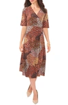 Chaus Mixed Print Faux Wrap Midi Dress In Spice Red