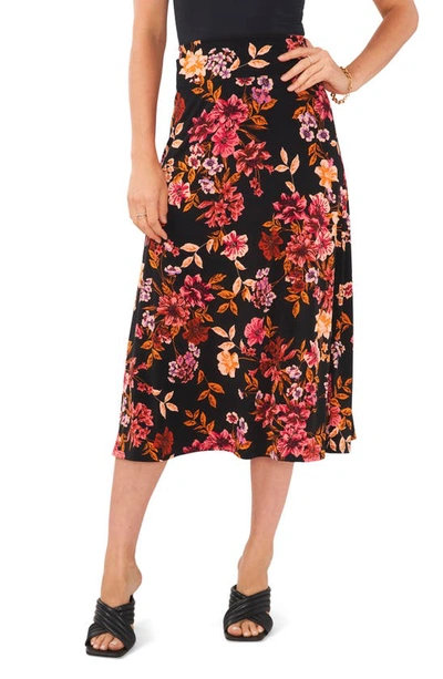 Chaus Floral Midi Skirt In Black/ Pink/ Gold