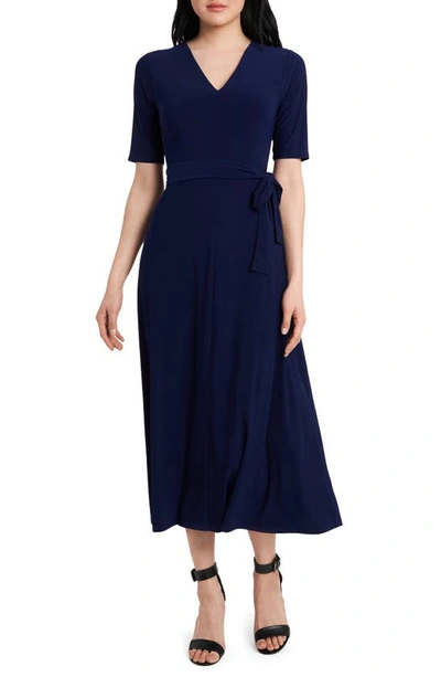 Chaus Tie Belt Midi Dress In Midnight Blue