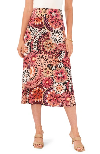 Chaus Floral Midi Skirt In Black/ Berry/ Mauve