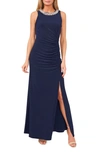 Chaus Imitation Pearl Sleeveless Gown In Navy