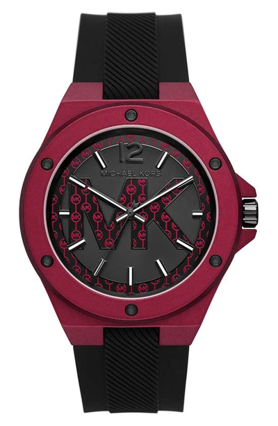 Michael Kors Lennox Three-hand Black Silicone Watch In Black/red
