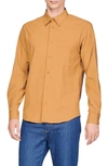 Sandro Pinstripe Flow Stretch Button-up Shirt In Camel