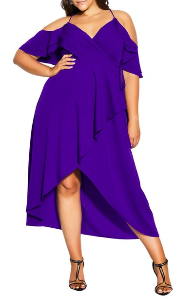 City Chic Elegant Maxi Wrap Dress In Dark Violet | ModeSens