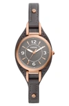 Fossil Women's Carlie Gray Leather Strap Watch, 28mm In Black / Gold Tone / Rose / Rose Gold Tone