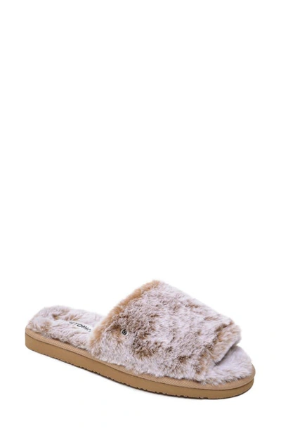 Minnetonka Frosted Faux Fur Slide Slipper In Brown