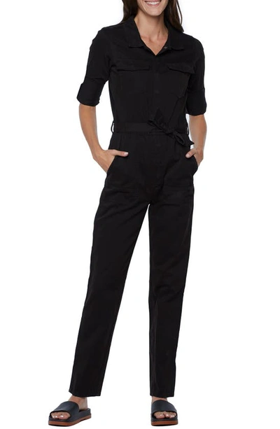 Wash Lab Denim Hi-bar Long Sleeve Denim Jumpsuit In Black