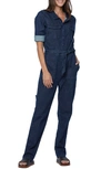 Wash Lab Denim Hi-bar Long Sleeve Denim Jumpsuit In Raw Denim