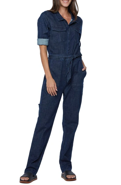 Wash Lab Denim Hi-bar Long Sleeve Denim Jumpsuit In Raw Denim