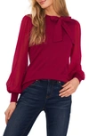 Cece Sweet Tie Mix Media Cotton Blend Sweater In Deep Merlot