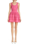 Alaïa Crino Striped Fit-&-flare Knit Mini Dress In Fuchsia