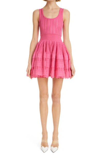 Alaïa Crino Striped Fit-&-flare Knit Mini Dress In Fuchsia