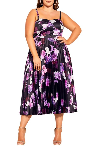 City Chic Everly Floral Print Fit & Flare Dress In Night Bloom | ModeSens