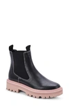 Dolce Vita Moana H2o Waterproof Lug Sole Chelsea Boot In Black/pink Leather