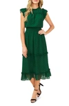 Cece Ruffled Swiss Dot Midi Dress In Alpine Green