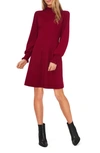 Cece Mock Neck Long Sleeve Fit & Flare Sweater Dress In Deep Merlot