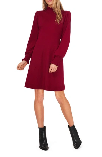 Cece Mock Neck Long Sleeve Fit & Flare Sweater Dress In Deep Merlot