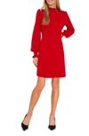Cece Mock Neck Long Sleeve Fit & Flare Sweater Dress In Luminous Red