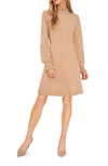 Cece Mock Neck Long Sleeve Fit & Flare Sweater Dress In Latte Heather Beige