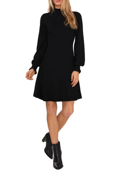 Cece Mock Neck Long Sleeve Fit & Flare Sweater Dress In Rich Black
