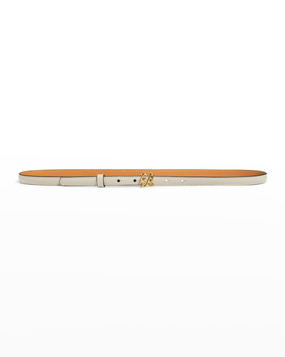 Loewe Logo Leather Buckle Skinny Belt In Sand Gold
