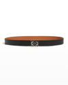 Loewe Reversible Anagram Leather Belt In Black/tan Silver