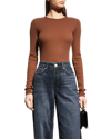Rag & Bone Essential Ribbed Long Sleeve Top In Darkbrown