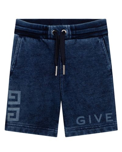 Givenchy Kids' Boy's Logo-print Fleece Jog Shorts In Z10-denim Blue