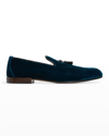 Tom Ford Nicolas Leather-trimmed Tasselled Velvet Loafers In Blue