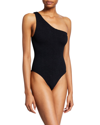Hunza G Nancy One-shoulder Crinkle One-piece Swimsuit In Metallic Cocoa