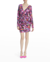 One33 Social Cutout Draped Floral-print Mini Dress In Fuchsia Multi