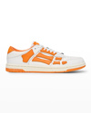 Amiri Skel-top Neon Colour-block Leather Sneakers In White/orange