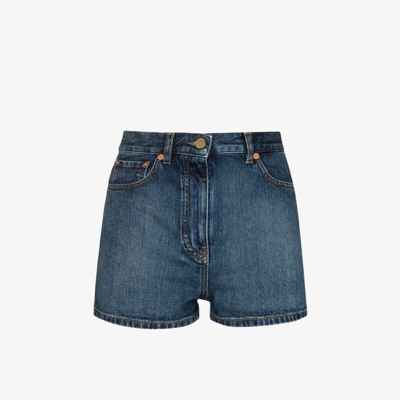 Valentino High-waisted Denim Shorts In Blue