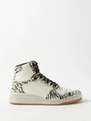 Saint Laurent Men's Sl/24 Mid-top Sneakers In Smooth Leather And Zebra Print Pony Effect Leather In Ebano