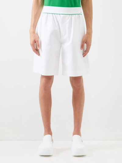 Bottega Veneta Wide-leg Logo-embroidered Cotton-twill Shorts In White