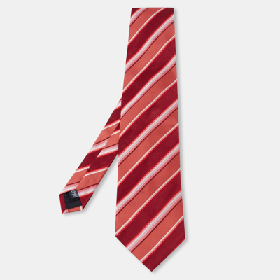 Pre-owned Boss By Hugo Boss Red & Coral Striped Silk Tie