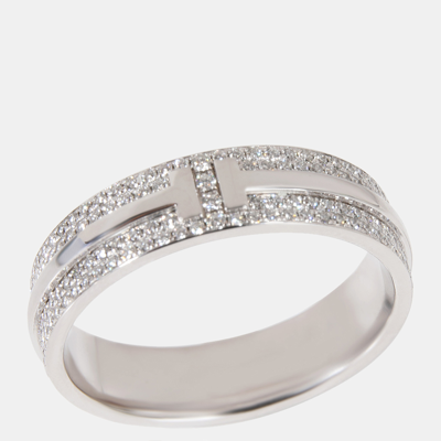 Pre-owned Tiffany & Co Tiffany T 18k White Gold Diamond Ring Eu 61