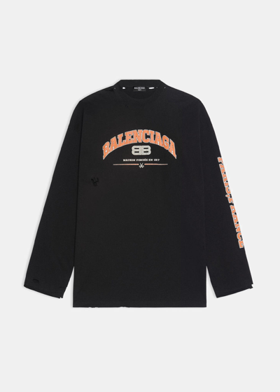 Balenciaga Black Maison Oversized T-shirt In Black & Orange & White ...