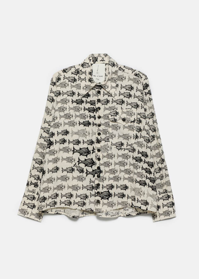 john alexander skeltonフィッシュプリントシャツ