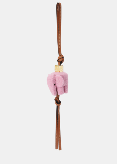 Loewe Elephant Felt And Leather Charm In Candy