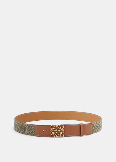 Loewe Anagram Belt In Leather And Jacquard In Khaki Green & Tan